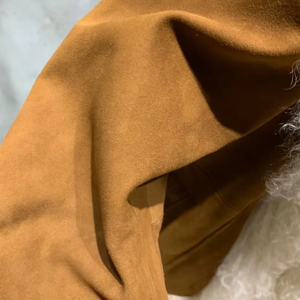 Luxurious Shearling Mongolian sheep fur Coat with Cream suede - Picture 4 of 5